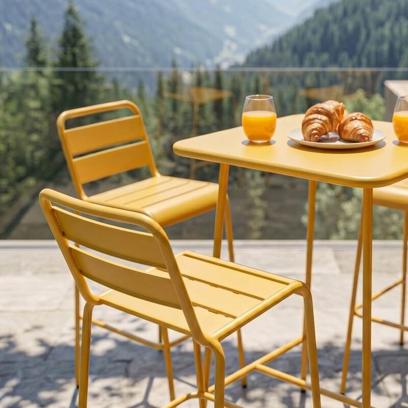 Table haute de jardin carrée en métal 70x70 cm et 4 chaises hautes (2/7)
