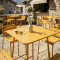 Table haute de jardin carrée en métal 70x70 cm et 4 chaises hautes