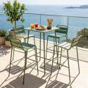 Table haute de jardin carrée en métal 70x70 cm et 4 chaises hautes