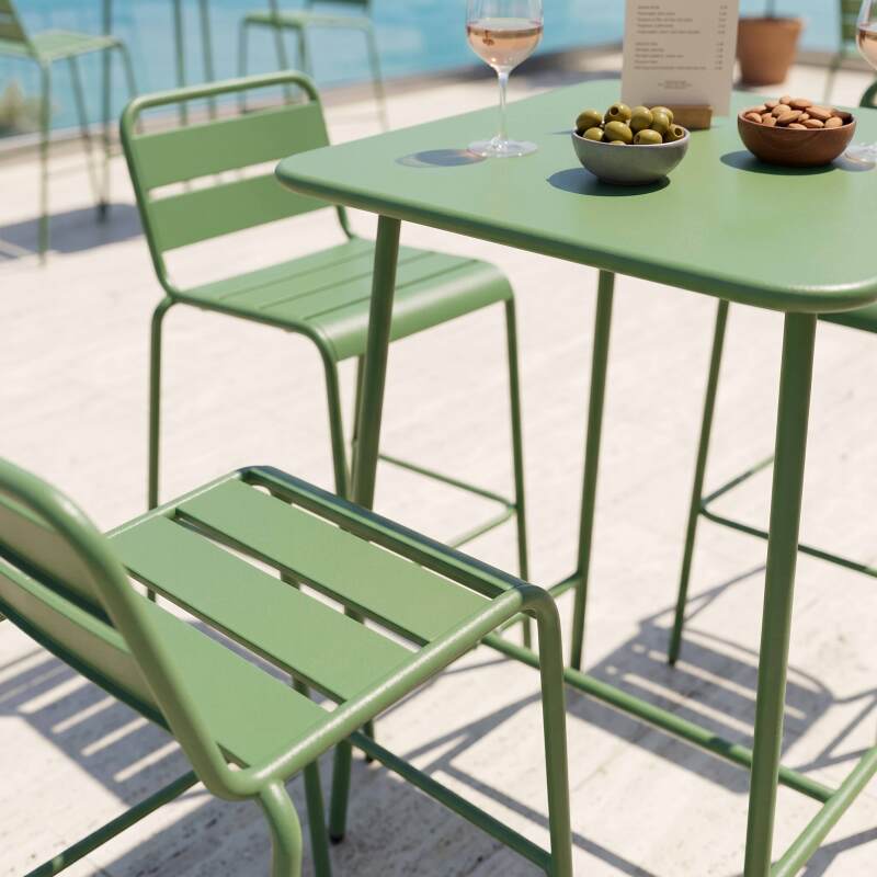Table haute de jardin carrée en métal 70x70 cm et 4 chaises hautes (4/9)