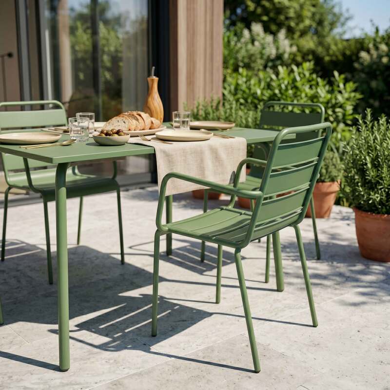 Table de jardin en métal 120x70 cm et 4 chaises avec accoudoirs (3/7)