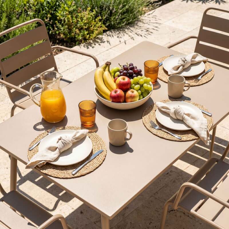 Table de jardin en métal 120x70 cm et 4 chaises avec accoudoirs (2/7)
