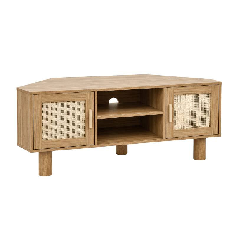 Meuble TV effet bois 120 cm en rotin synthétique style scandinave
