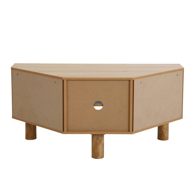 Meuble TV effet bois 120 cm en rotin synthétique style scandinave (6/9)