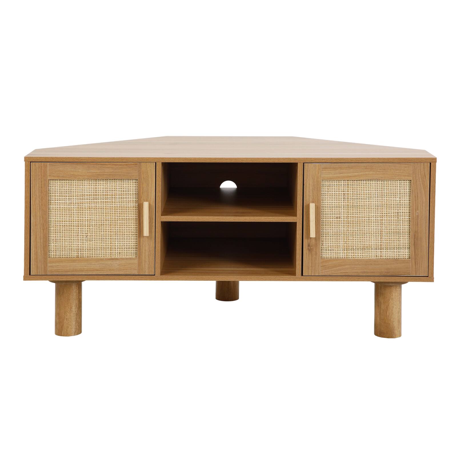 Meuble TV effet bois 120 cm en rotin synthétique style scandinave