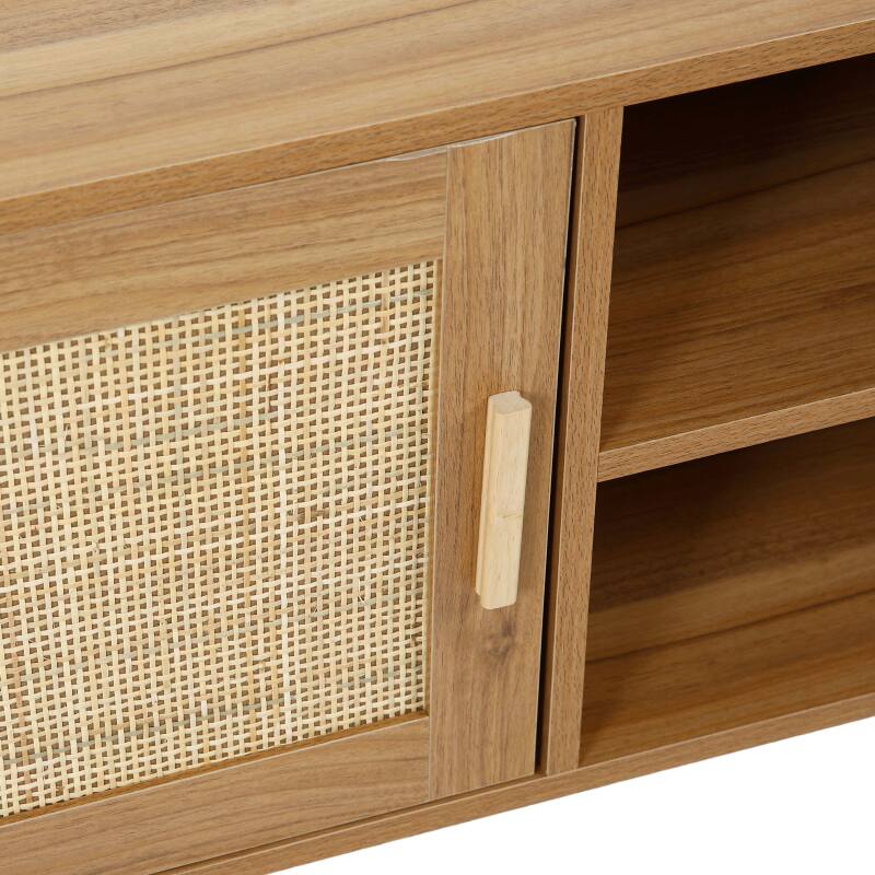 Meuble TV effet bois 120 cm en rotin synthétique style scandinave (7/9)