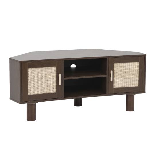 Meuble TV effet bois 120 cm en rotin synthétique style scandinave | Oviala
