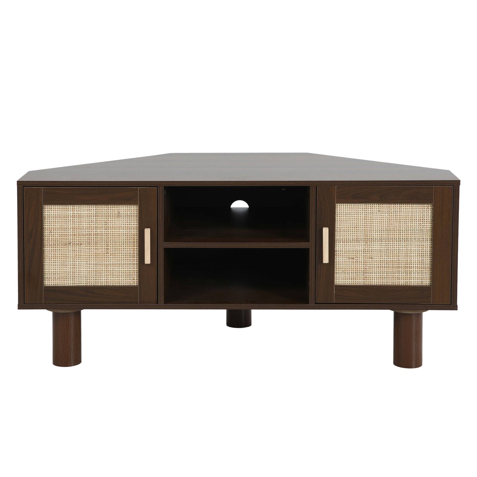 Meuble TV effet bois 120 cm en rotin synthétique style scandinave
