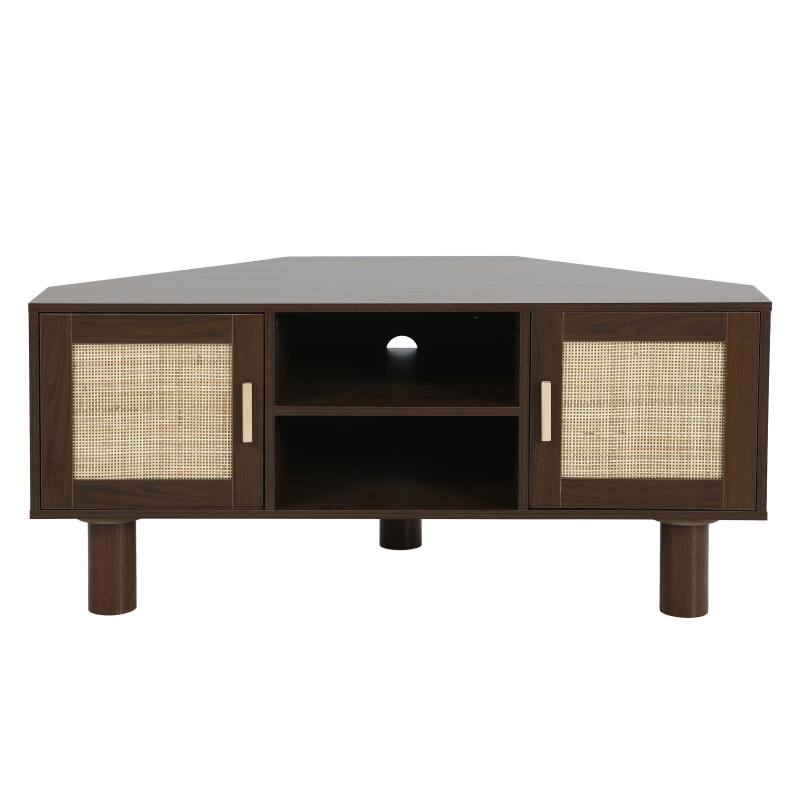 Meuble TV effet bois 120 cm en rotin synthétique style scandinave (5/9)