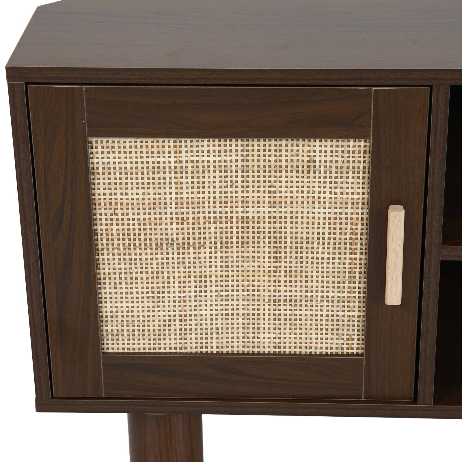 Meuble TV effet bois 120 cm en rotin synthétique style scandinave