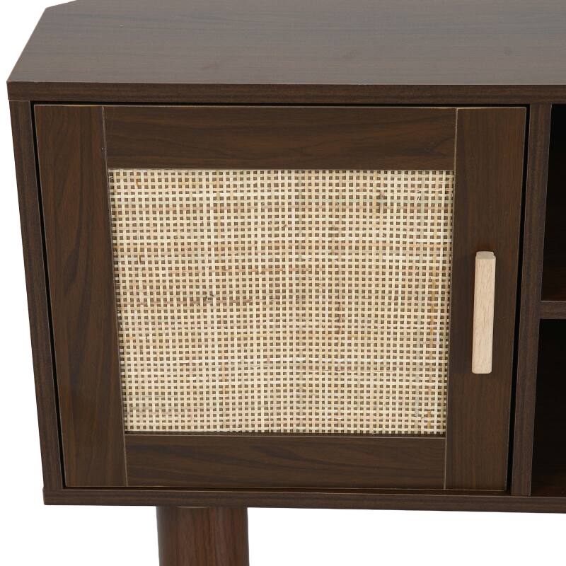 Meuble TV effet bois 120 cm en rotin synthétique style scandinave (8/9)