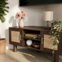 Meuble TV effet bois 120 cm en rotin synthétique style scandinave