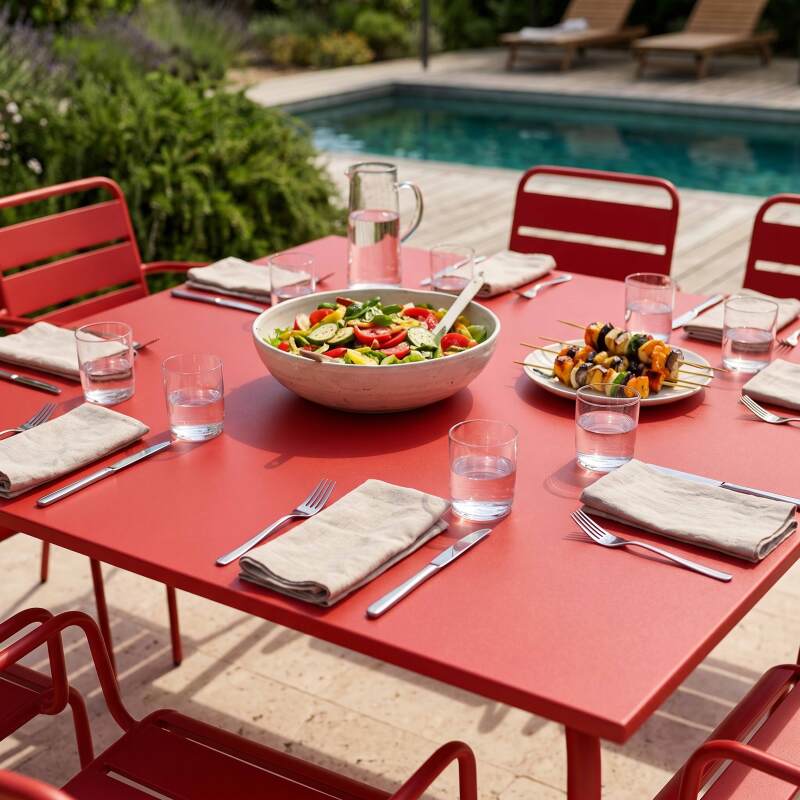 Table de jardin carrée en métal 120x120 cm et 8 chaises avec accoudoirs (3/7)