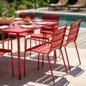 Table de jardin carrée en métal 120x120 cm et 8 chaises avec accoudoirs