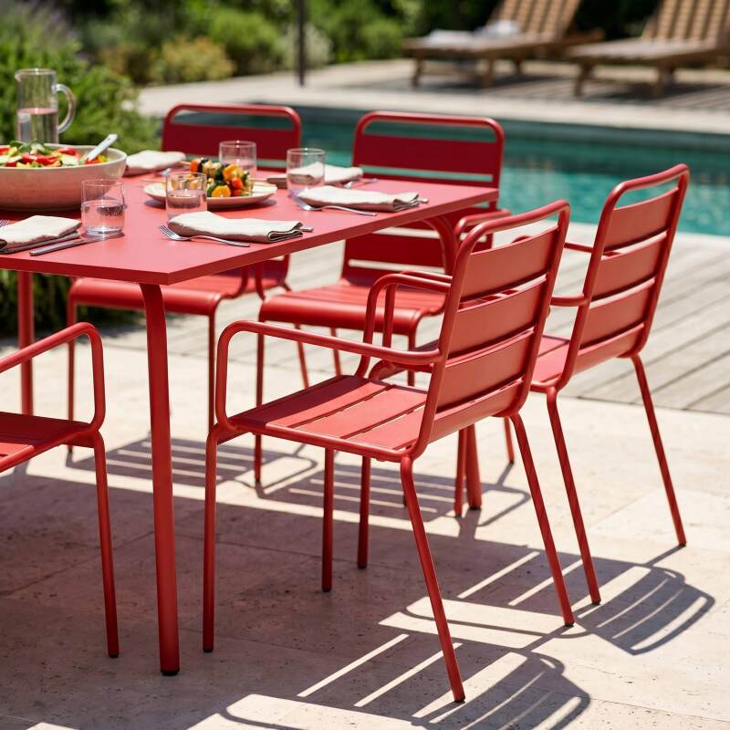 Table de jardin carrée en métal 120x120 cm et 8 chaises avec accoudoirs (2/7)