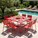 Table de jardin carrée en métal 120x120 cm et 8 chaises avec accoudoirs