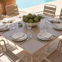 Table de jardin carrée en métal 120x120 cm et 8 chaises avec accoudoirs