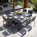 Table de jardin carrée en métal 120x120 cm et 8 chaises avec accoudoirs
