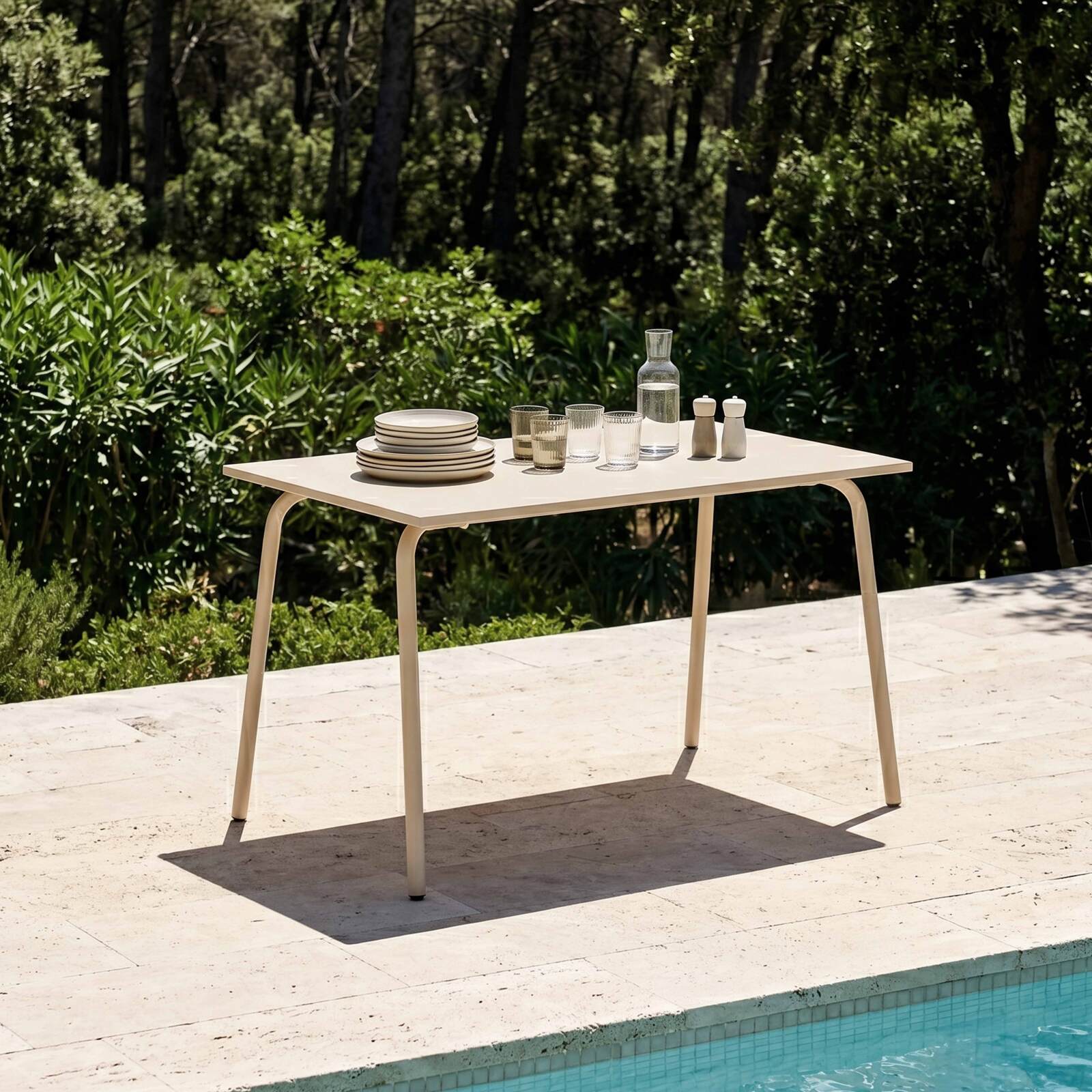 Table de jardin en métal 6 personnes 120x70 cm