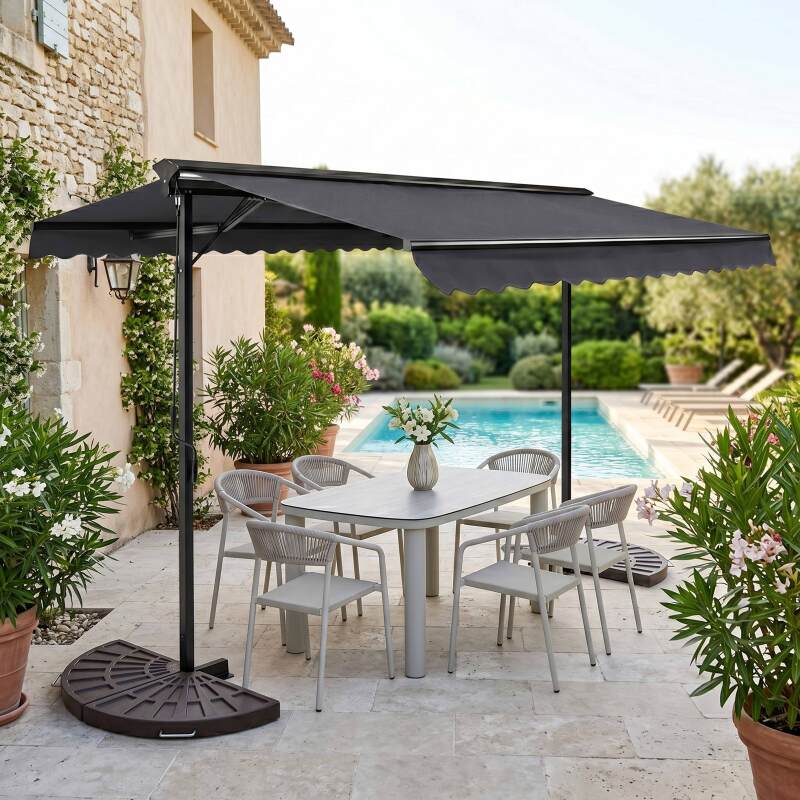 Store banne double pente (3 x 4m) et 4 dalles de lestage
