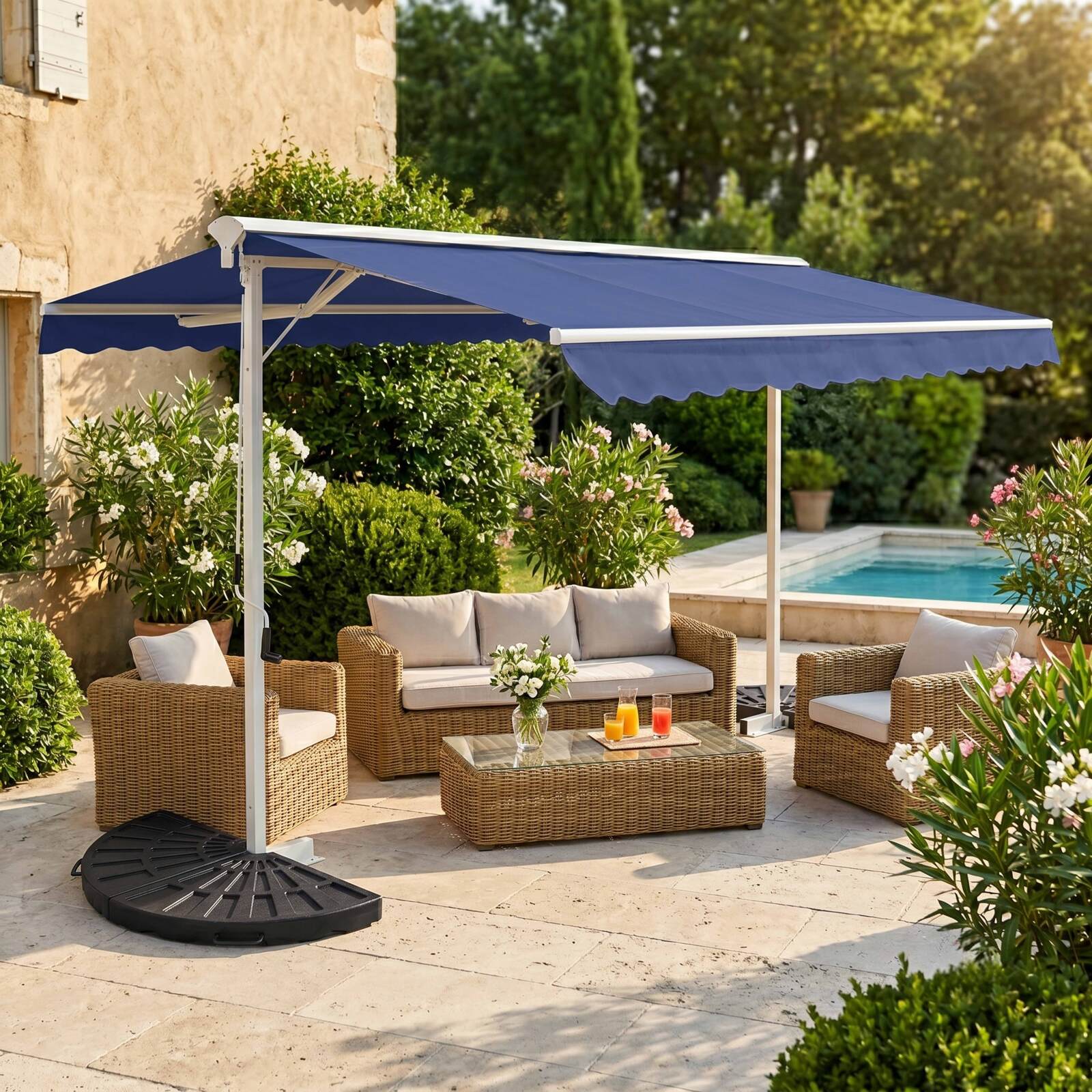 Store banne double pente (3 x 4m) et 4 dalles de lestage