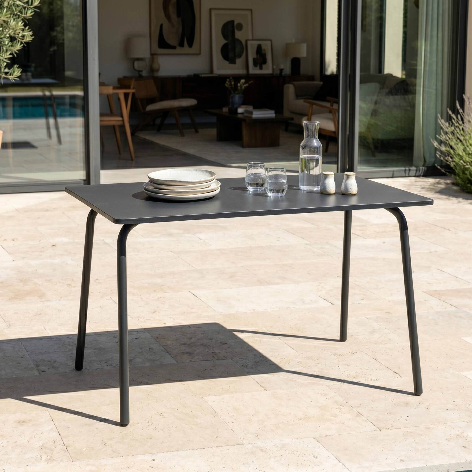 Table de jardin en métal 6 personnes 120x70 cm