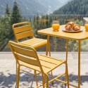 Table haute de jardin bistrot carrée en métal 70x70 cm et 2 chaises hautes
