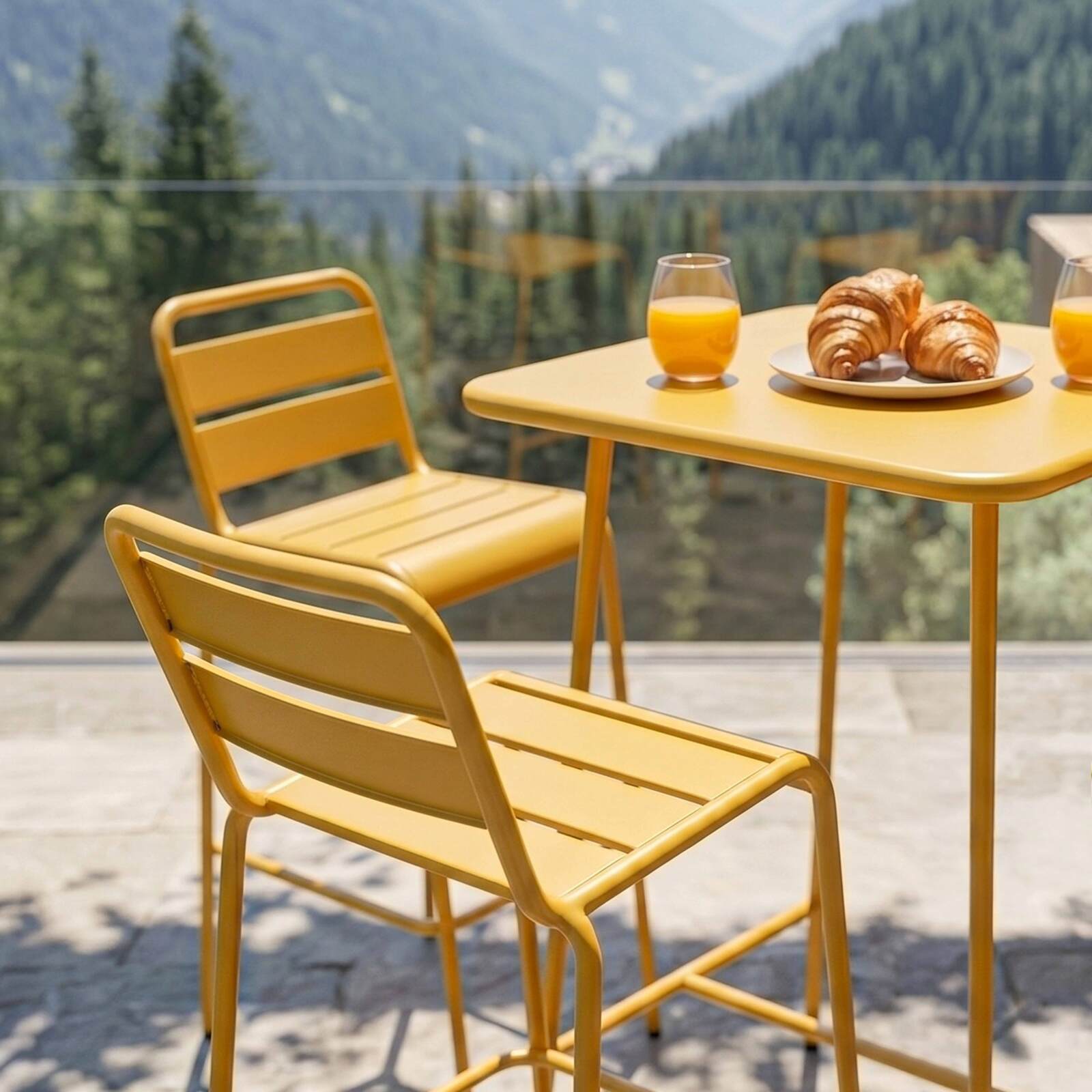 Table haute de jardin bistrot carrée en métal 70x70 cm et 2 chaises hautes