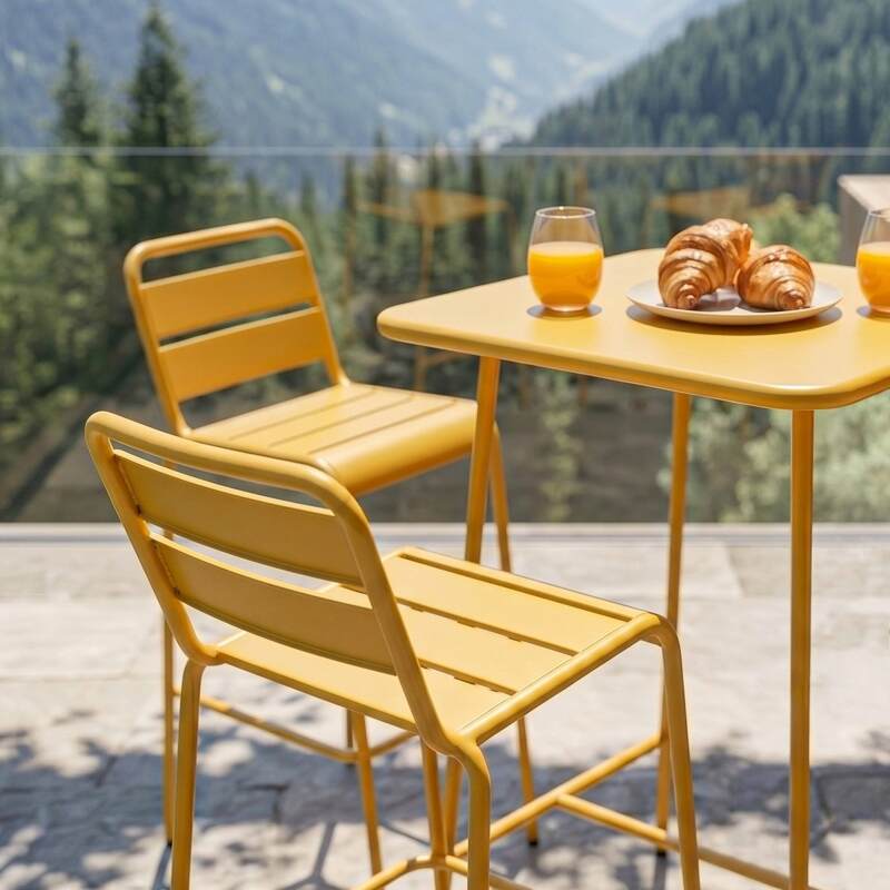 Table haute de jardin bistrot carrée en métal 70x70 cm et 2 chaises hautes (4/7)