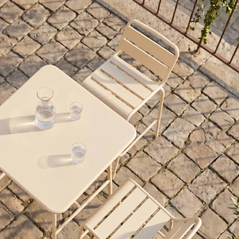 Table haute de jardin bistrot carrée en métal 70x70 cm et 2 chaises hautes (3/7)