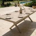 Table de jardin extensible en aluminium et céramique effet bois 200/260x100 cm et 10 chaises en textilène