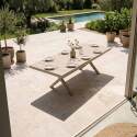 Table de jardin extensible en aluminium et céramique effet bois 200/260x100 cm et 10 chaises en textilène