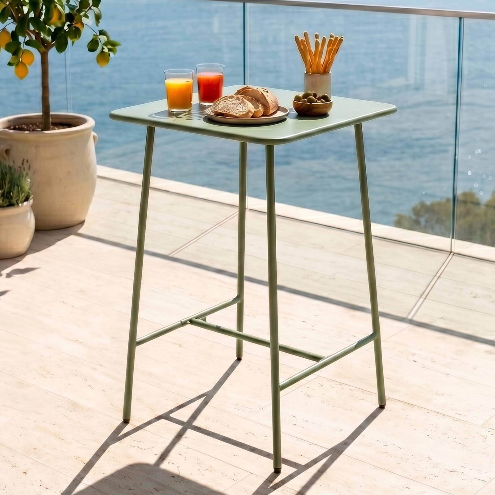 Table haute extérieure mange-debout 70x70x105 cm en métal
