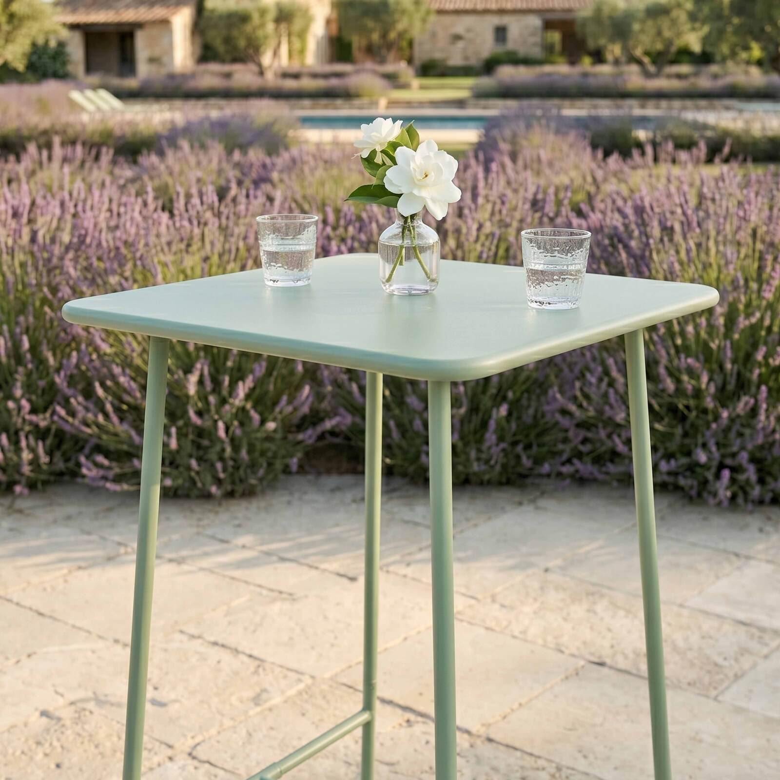 Table haute extérieure mange-debout 70x70x105 cm en métal
