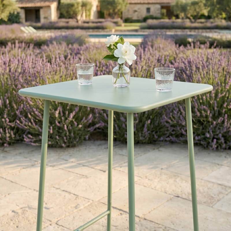 Table haute extérieure mange-debout 70x70x105 cm en métal (4/6)