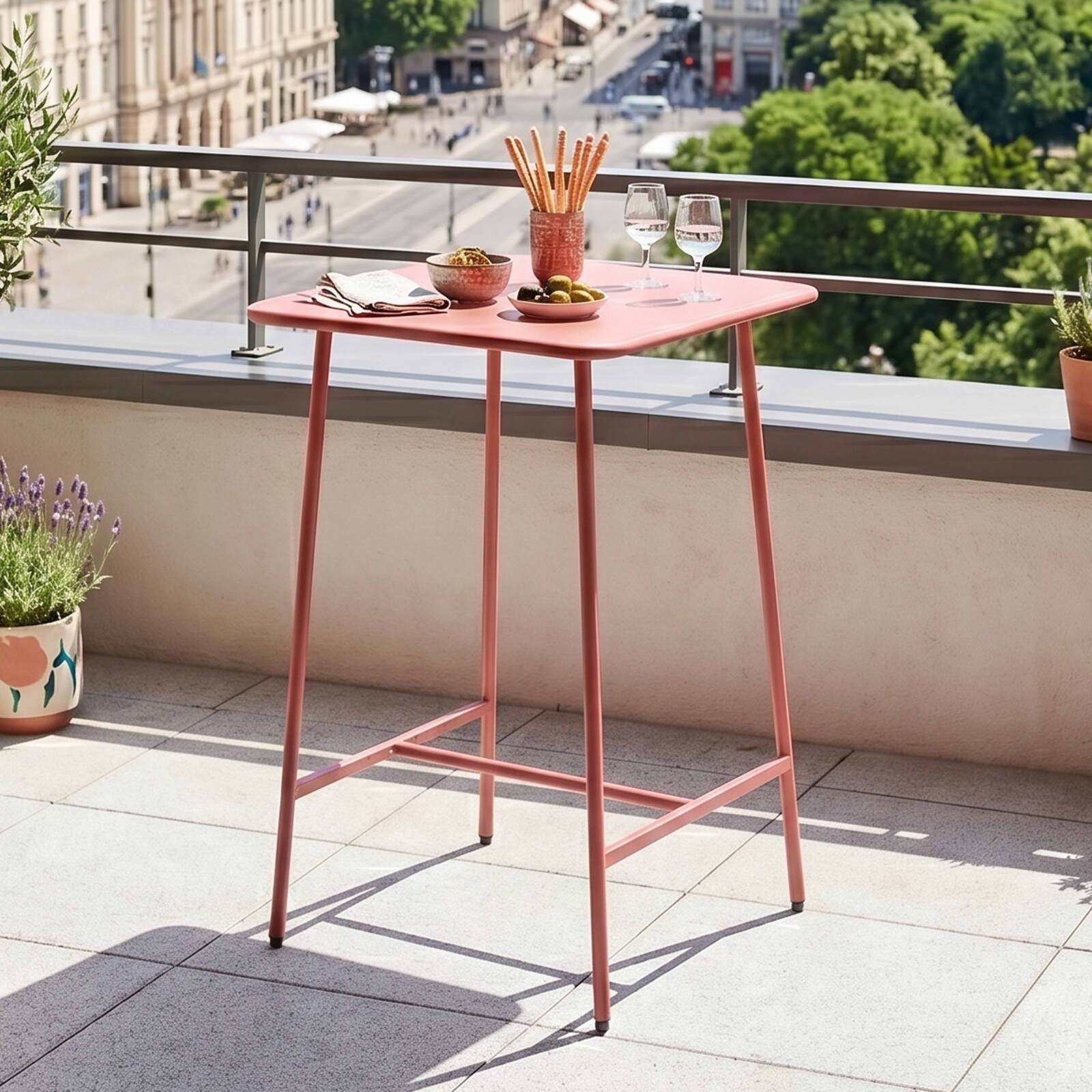 Table haute extérieure mange-debout 70x70x105 cm en métal