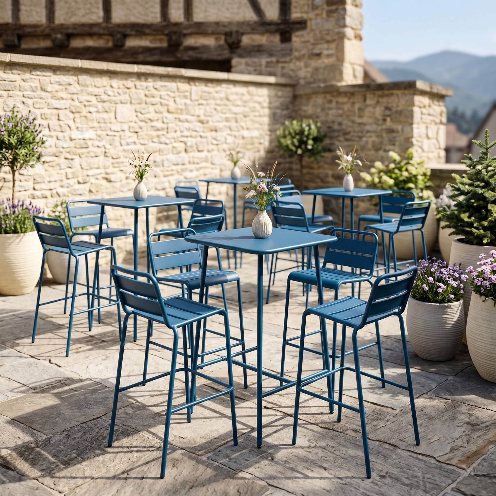 Table haute extérieure mange-debout 70x70x105 cm en métal