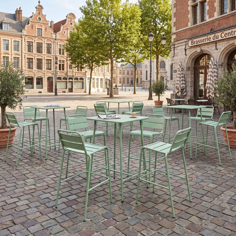 Table haute extérieure mange-debout 70x70x105 cm en métal (5/6)