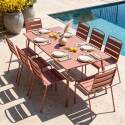 Table de jardin rectangulaire 180 x 90 cm et 8 chaises en métal