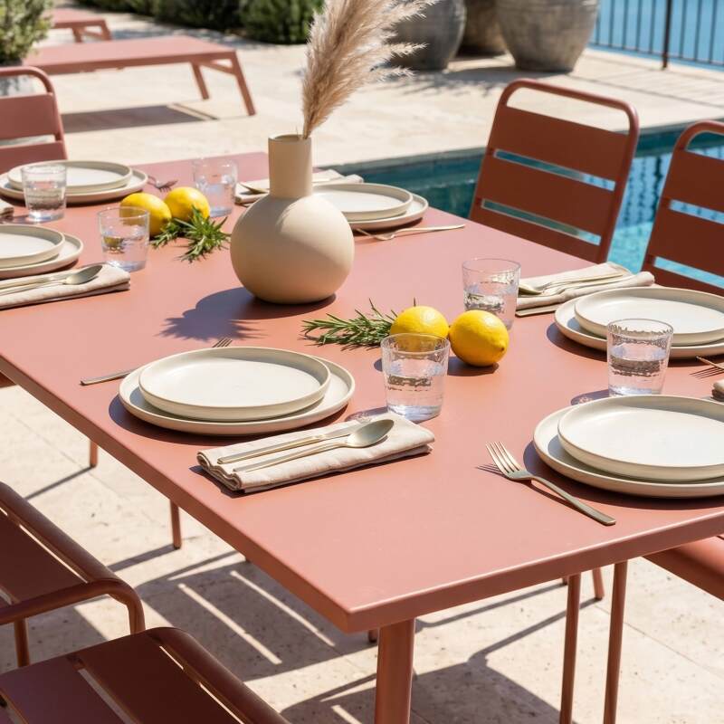Table de jardin rectangulaire 180 x 90 cm et 8 chaises en métal (2/7)