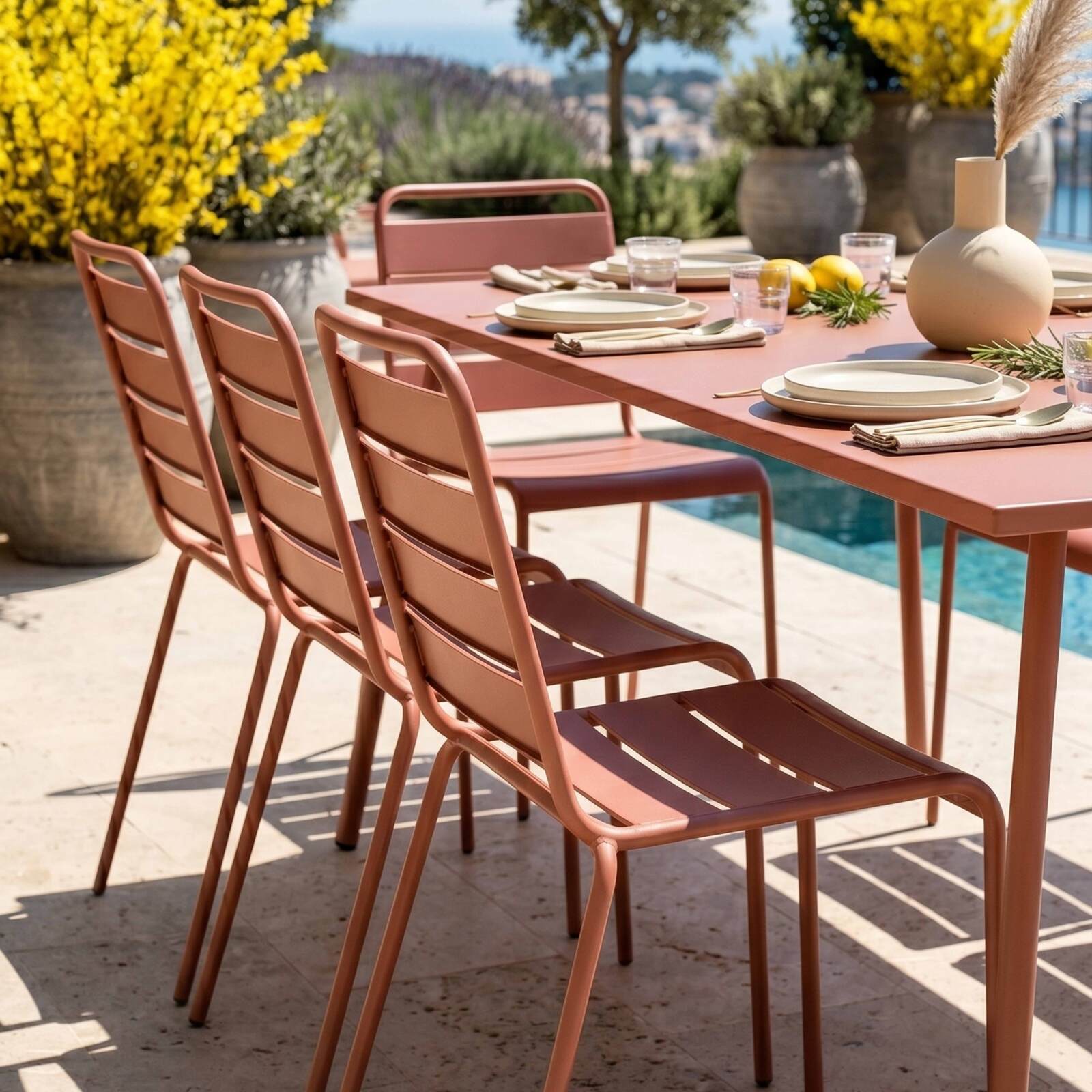 Table de jardin rectangulaire 180 x 90 cm et 8 chaises en métal