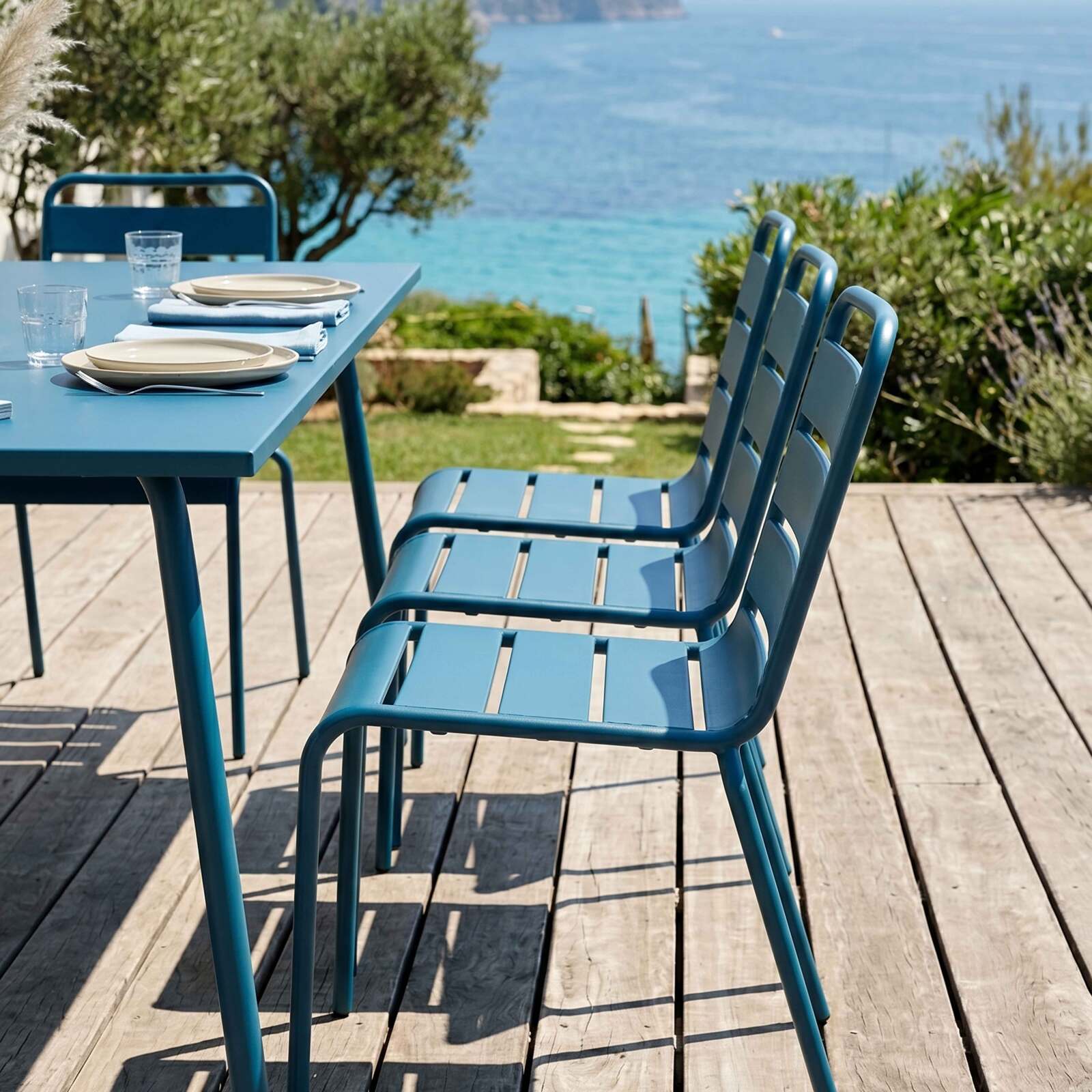 Table de jardin rectangulaire 180 x 90 cm et 8 chaises en métal