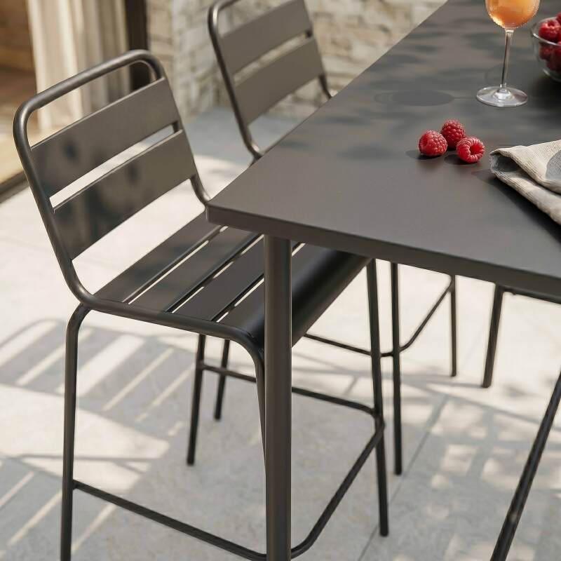 Table haute de jardin en métal 120x60 cm et 4 chaises hautes (4/7)