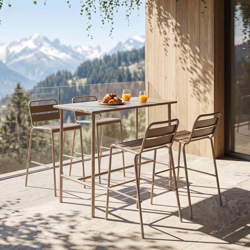 Table haute de jardin en métal 120x60 cm et 4 chaises hautes (3/7)