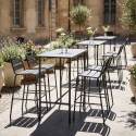 Table haute de jardin en métal 120x60 cm et 4 chaises hautes