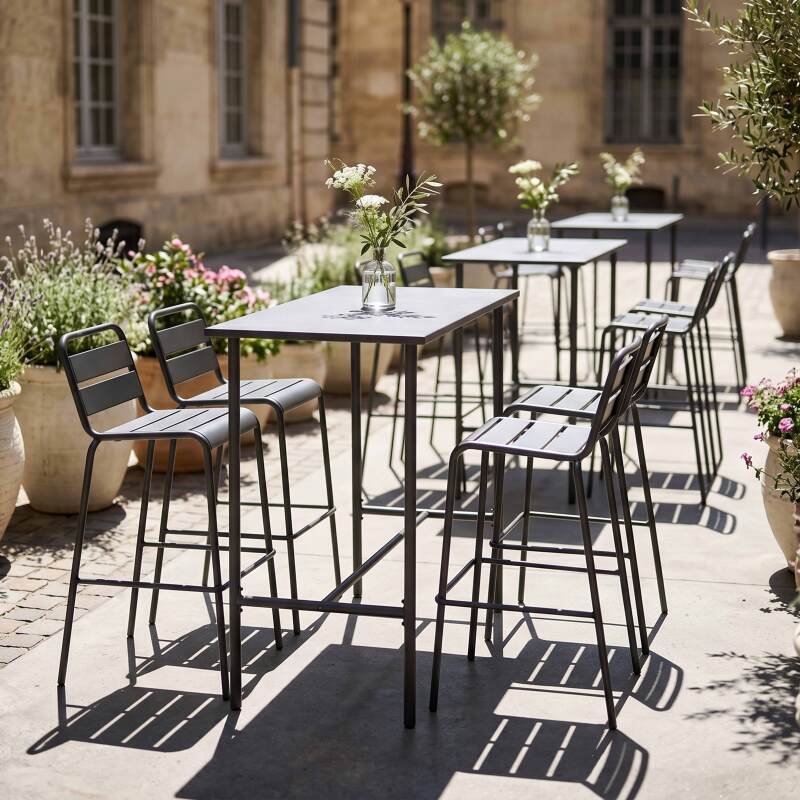 Table haute de jardin en métal 120x60 cm et 4 chaises hautes (5/7)