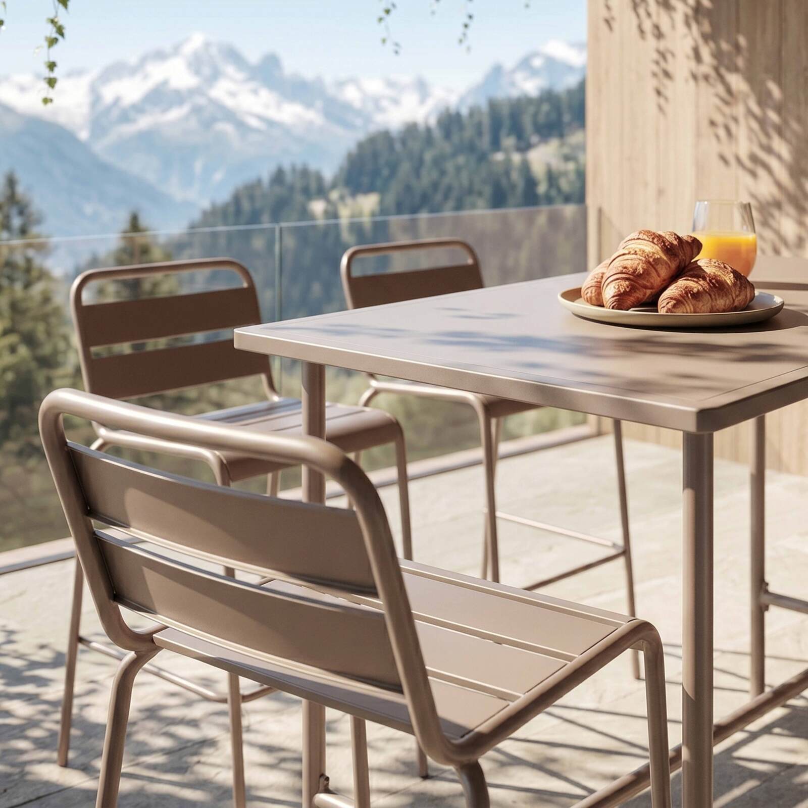 Table haute de jardin en métal 120x60 cm et 4 chaises hautes