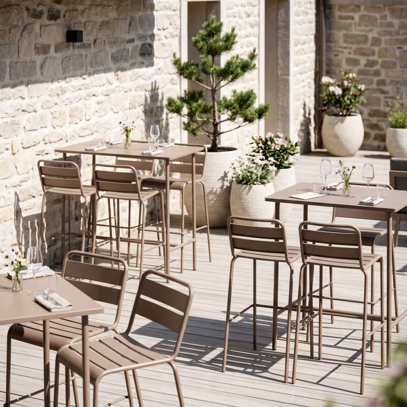 Table haute de jardin en métal 120x60 cm et 4 chaises hautes (5/7)