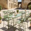 Table haute de jardin en métal 120x60 cm et 4 chaises hautes