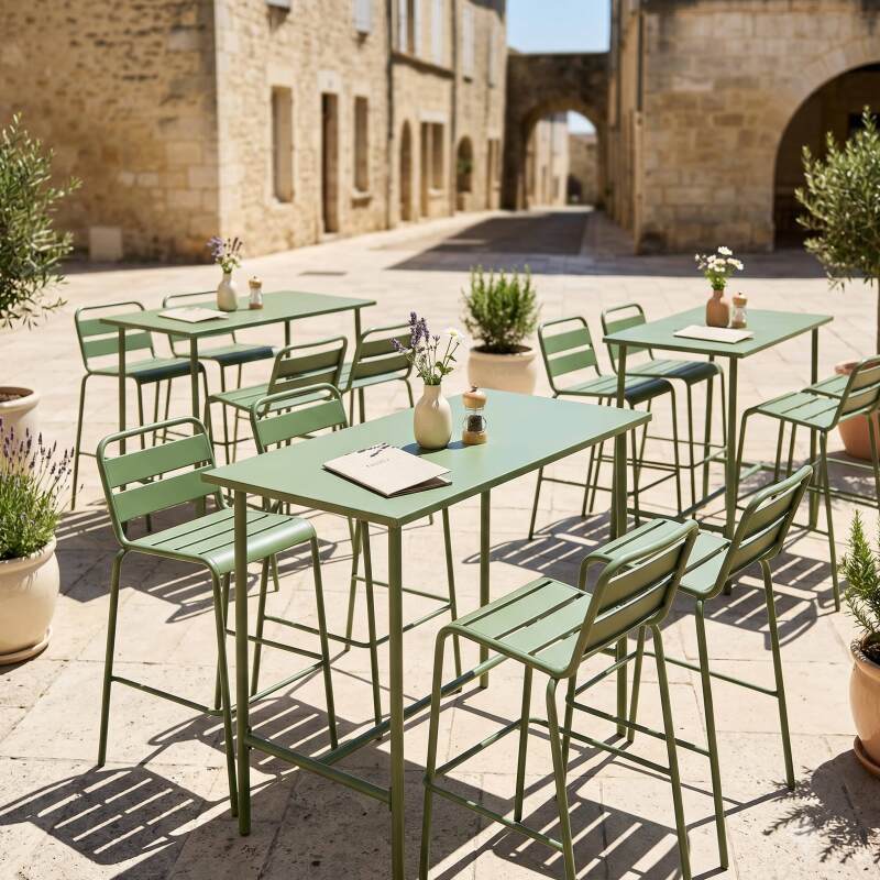 Table haute de jardin en métal 120x60 cm et 4 chaises hautes (5/7)